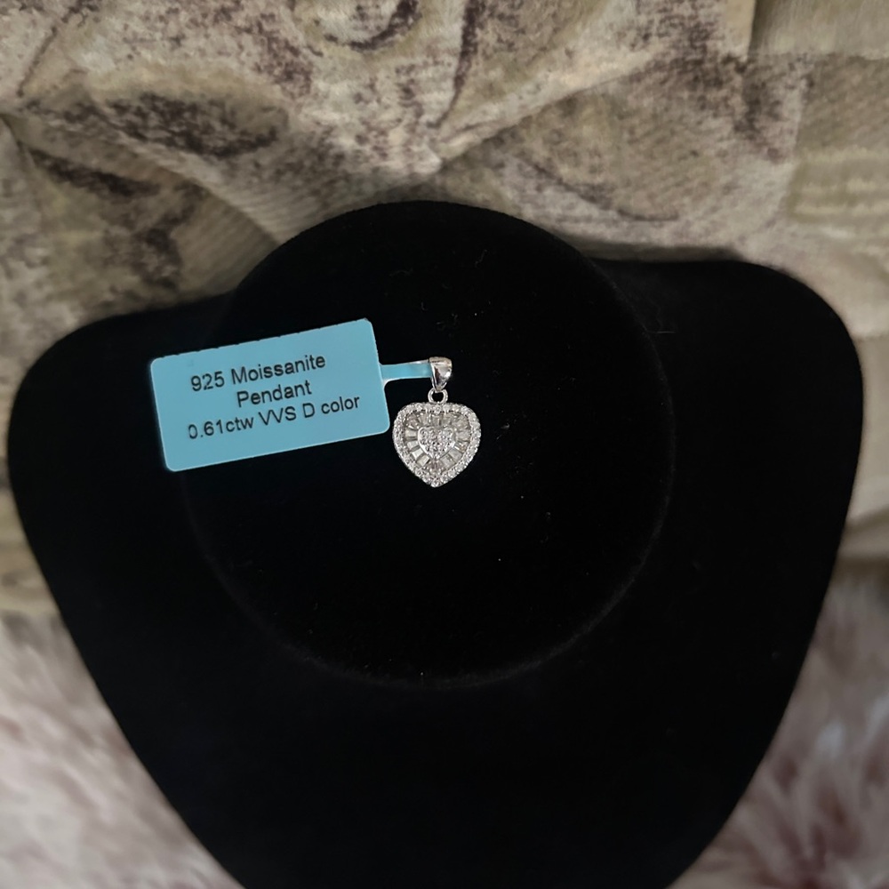 925 Sterling Silver Moissanite Heart Pendant - Passes Diamond Tester